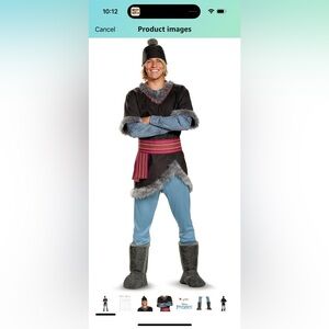 Men’s Kristoff Frozen costume size medium. Tunic, belt, pants, shoe covers, hat